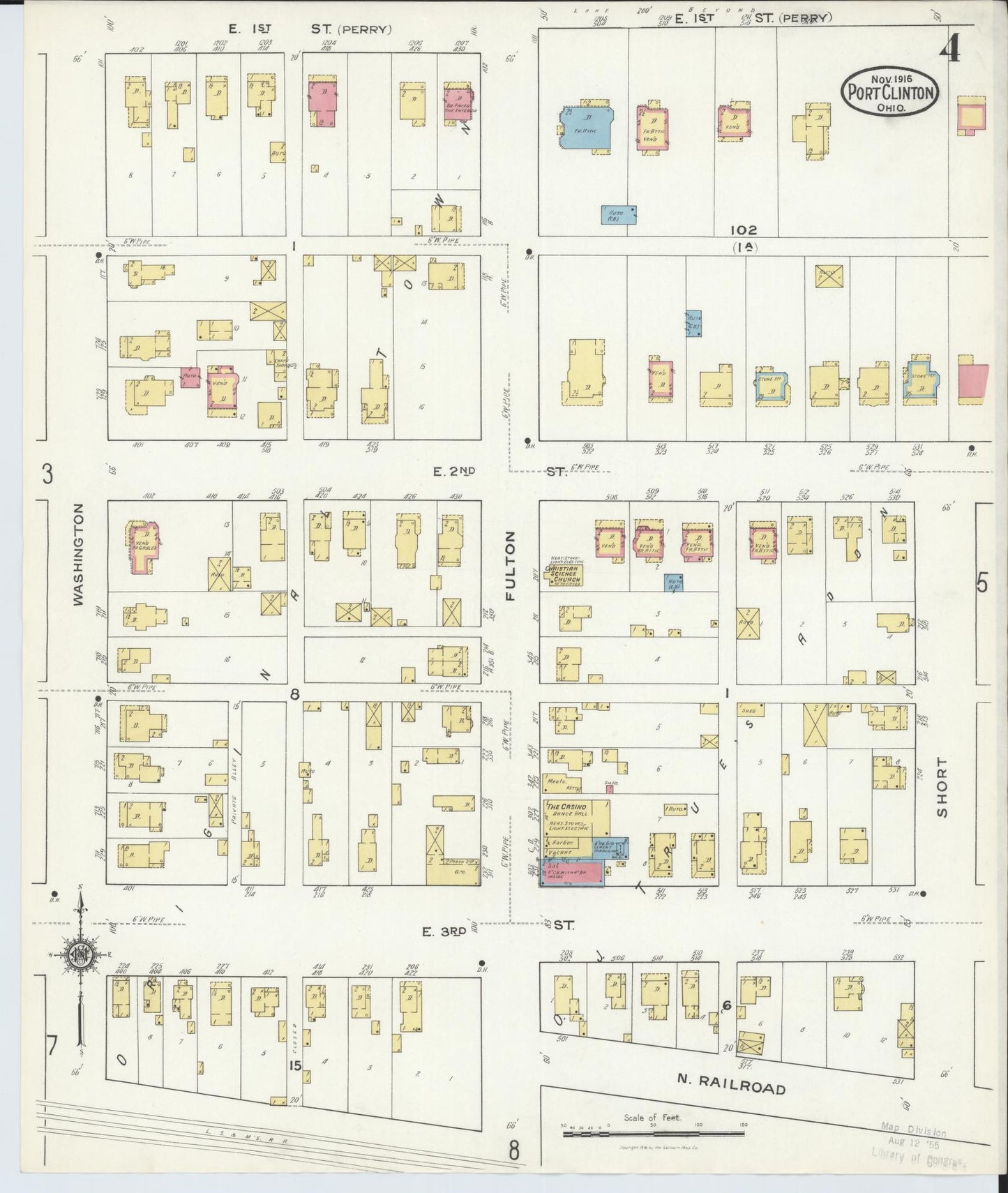 Sanborn Fire Insurance Map from Port Clinton, Ottawa County, Ohio (1916), Sheet #0004 - Complete Map Set gallery image, historic Sanborn map, vintage wall art, Ohio Ohio