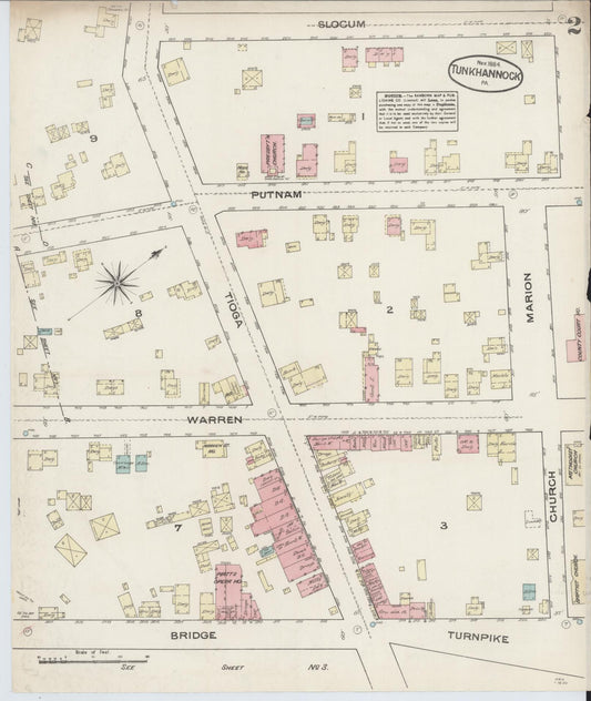 Sanborn Fire Insurance Map from Tunkhannock, Wyoming County, Pennsylvania (1884), Sheet #0002 - Historic Sanborn Fire Insurance Map Print, vintage old map wall art, antique decor, genealogy gift, Pennsylvania Pennsylvania map