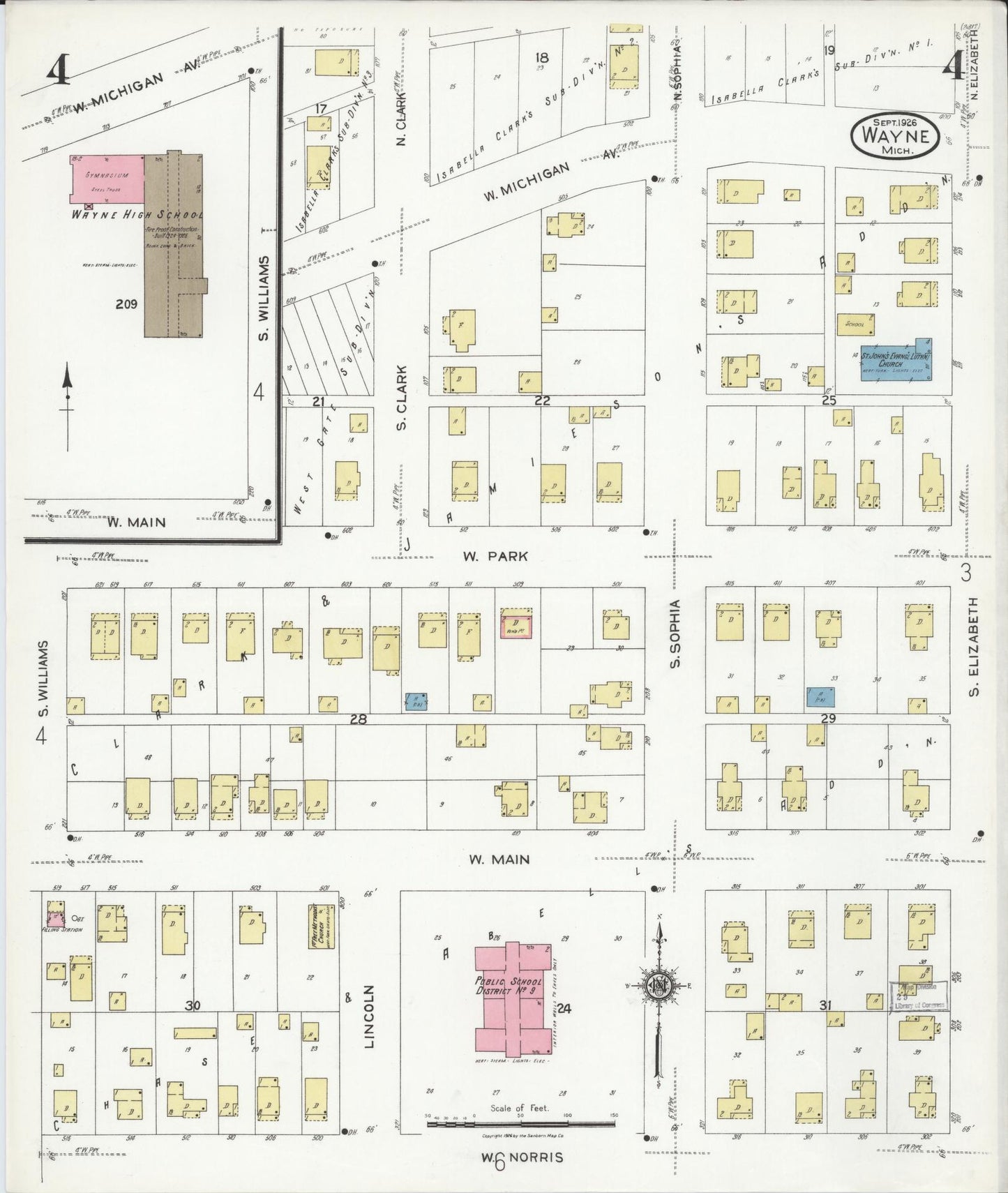 Sanborn Fire Insurance Map from Wayne, Wayne County, Michigan (1926), Sheet #0004 - Historic Sanborn Fire Insurance Map Print, vintage old map wall art, antique decor, genealogy gift, Michigan Michigan map