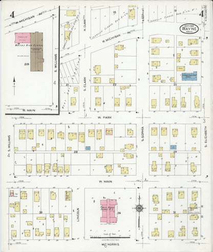 Sanborn Fire Insurance Map from Wayne, Wayne County, Michigan (1926), Sheet #0004 - Historic Sanborn Fire Insurance Map Print, vintage old map wall art, antique decor, genealogy gift, Michigan Michigan map