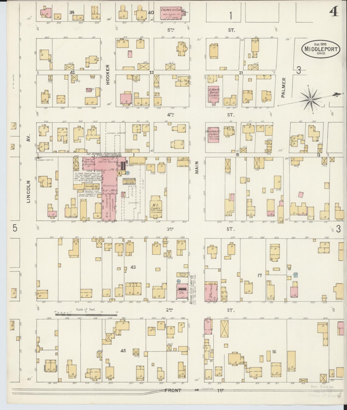 Sanborn Fire Insurance Map from Middleport, Meigs County, Ohio (1899), Sheet #0004 - Historic Sanborn Fire Insurance Map Print, vintage old map wall art, antique decor, genealogy gift, Ohio Ohio map
