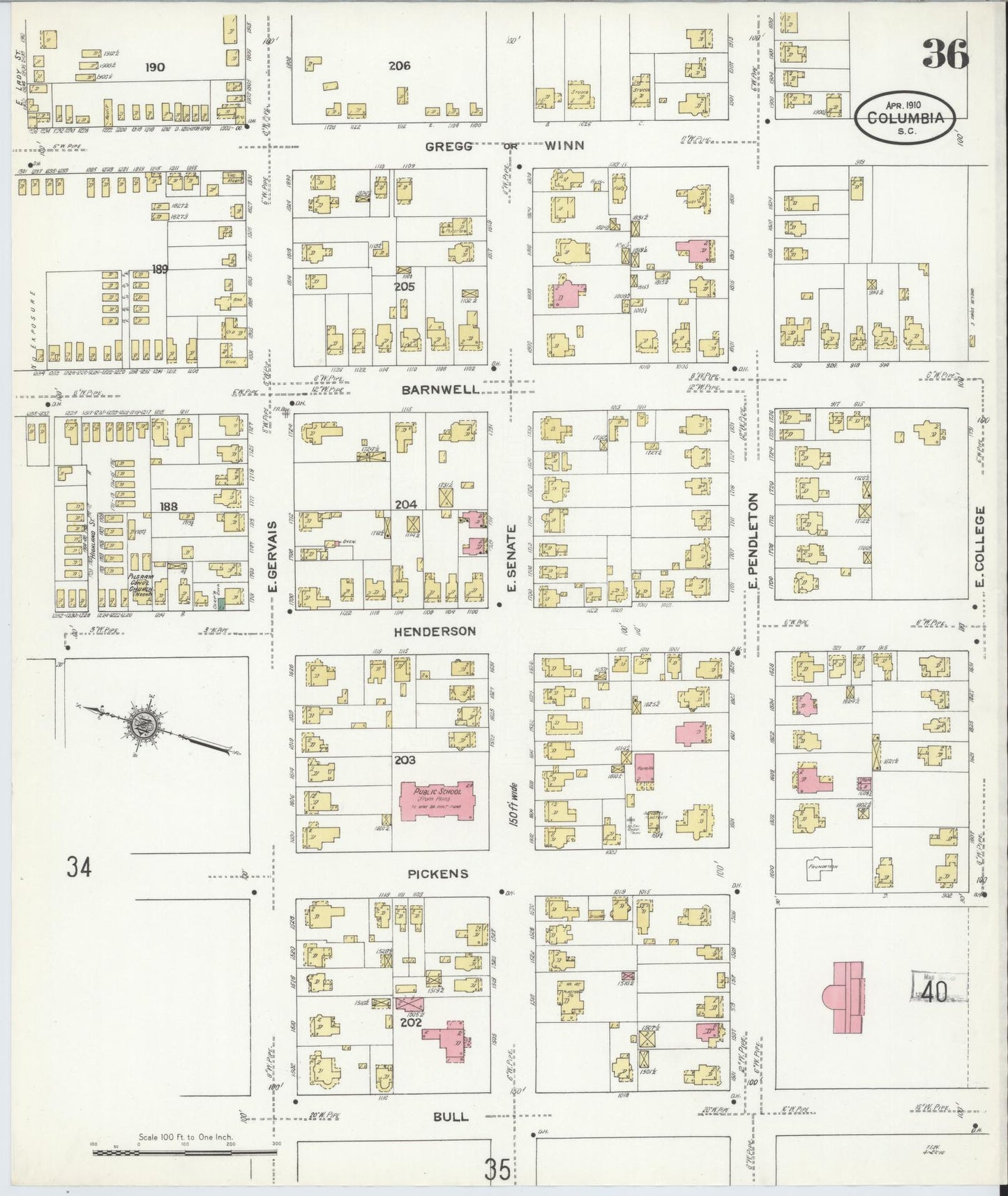 Sanborn Fire Insurance Map from Columbia, Richland County, South Carolina (1910), Sheet #0036 - Historic Sanborn Fire Insurance Map Print, vintage old map wall art, antique decor, genealogy gift, South Carolina South Carolina map