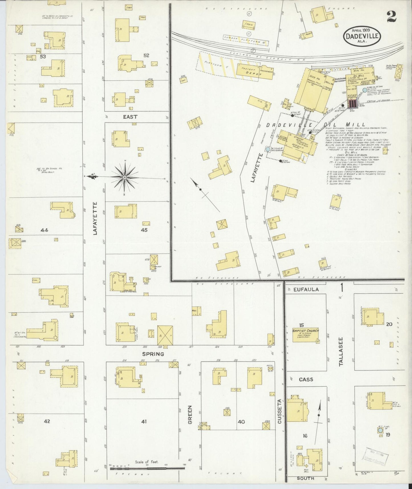 Sanborn Fire Insurance Map from Dadeville, Tallapoosa County, Alabama (1909), Sheet #0002 - Complete Map Set gallery image, historic Sanborn map, vintage wall art, Alabama Alabama