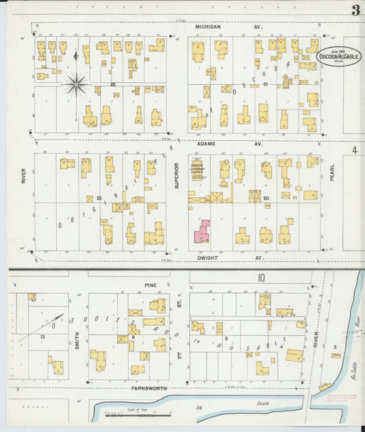 Sanborn Fire Insurance Map from Oscoda, Iosco County, Michigan (1901), Sheet #0003 - Historic Sanborn Fire Insurance Map Print, vintage old map wall art, antique decor, genealogy gift, Michigan Michigan map