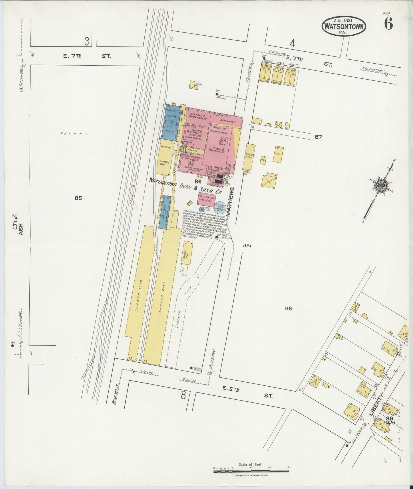 Sanborn Fire Insurance Map from Watsontown, Northumberland County, Pennsylvania (1921), Sheet #0006 - Complete Map Set gallery image, historic Sanborn map, vintage wall art, Pennsylvania Pennsylvania