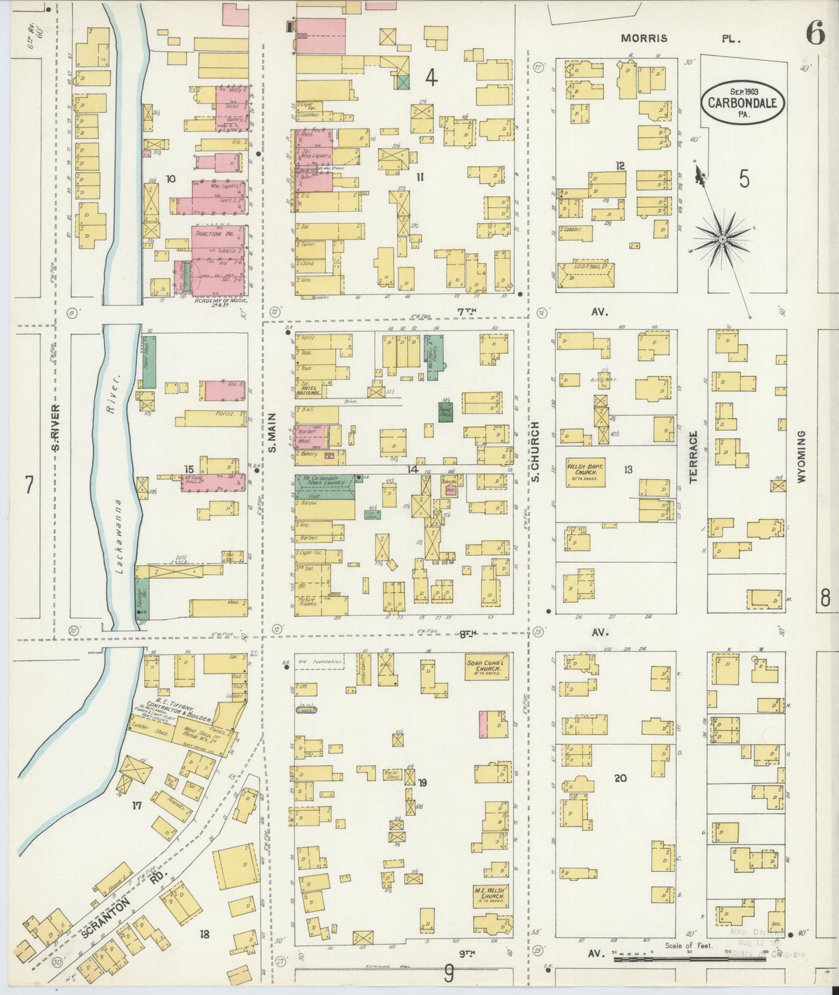 Sanborn Fire Insurance Map from Carbondale, Lackawanna County, Pennsylvania (1903), Sheet #0006 - Complete Map Set gallery image, historic Sanborn map, vintage wall art, Pennsylvania Pennsylvania