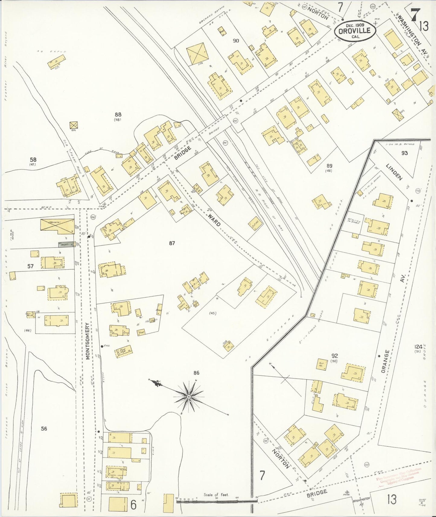Sanborn Fire Insurance Map from Oroville, Butte County, California (1909), Sheet #0007 - Complete Map Set gallery image, historic Sanborn map, vintage wall art, California California