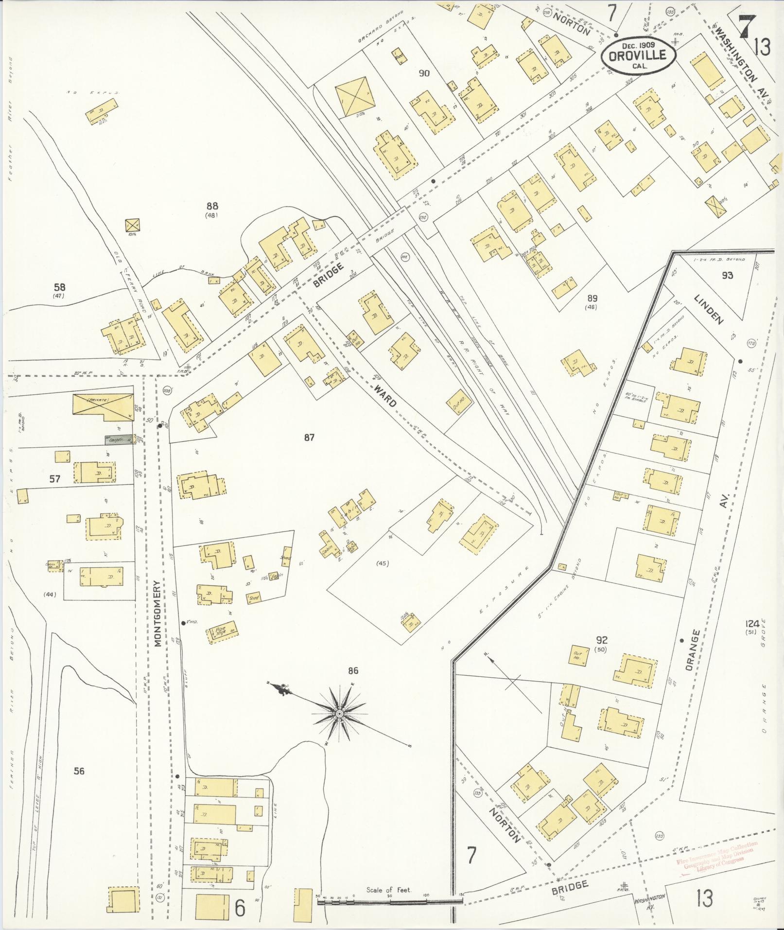 Sanborn Fire Insurance Map from Oroville, Butte County, California (1909), Sheet #0007 - Complete Map Set gallery image, historic Sanborn map, vintage wall art, California California
