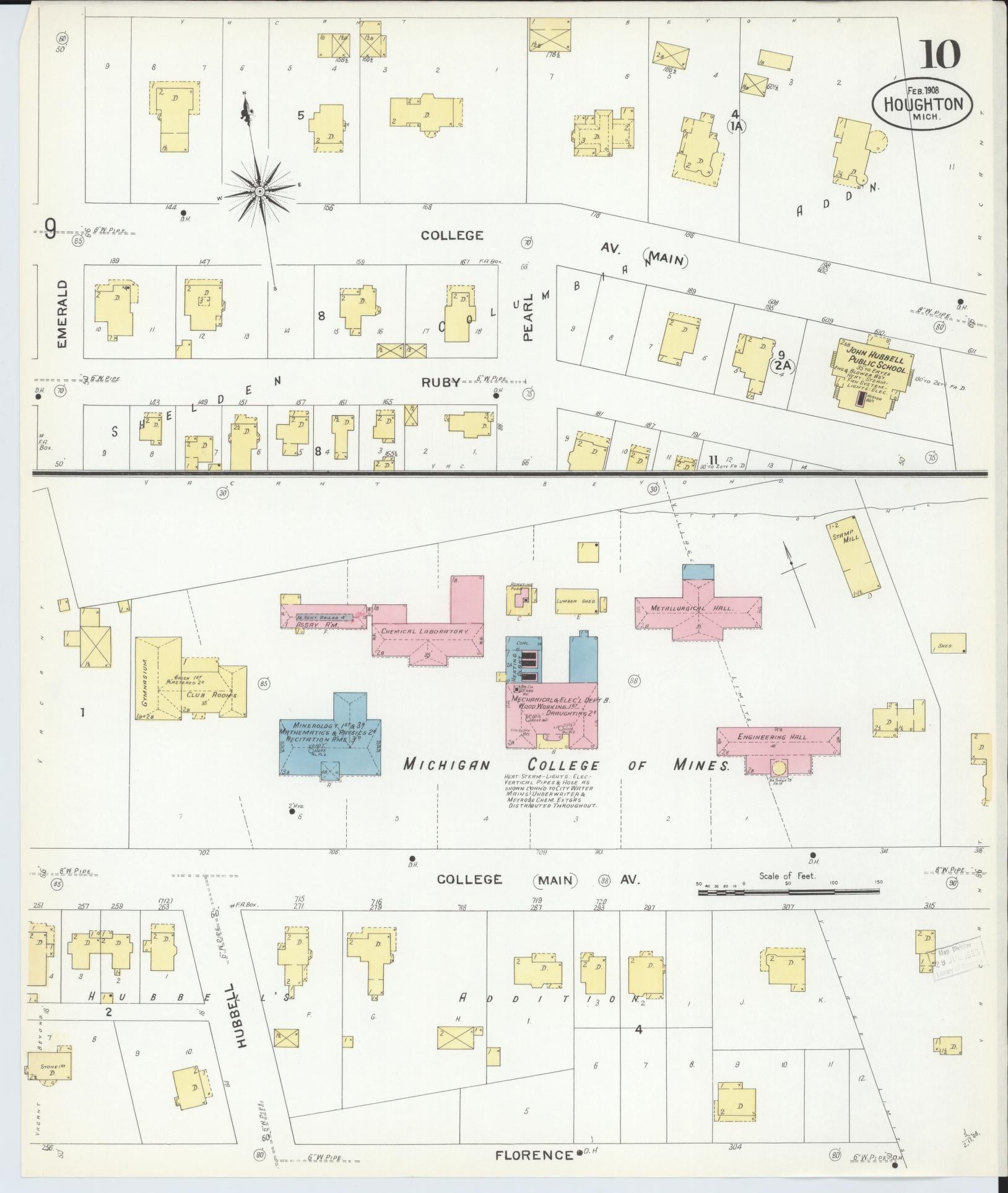 Sanborn Fire Insurance Map from Houghton, Houghton County, Michigan (1908), Sheet #0010 - Historic Sanborn Fire Insurance Map Print, vintage old map wall art, antique decor, genealogy gift, Michigan Michigan map