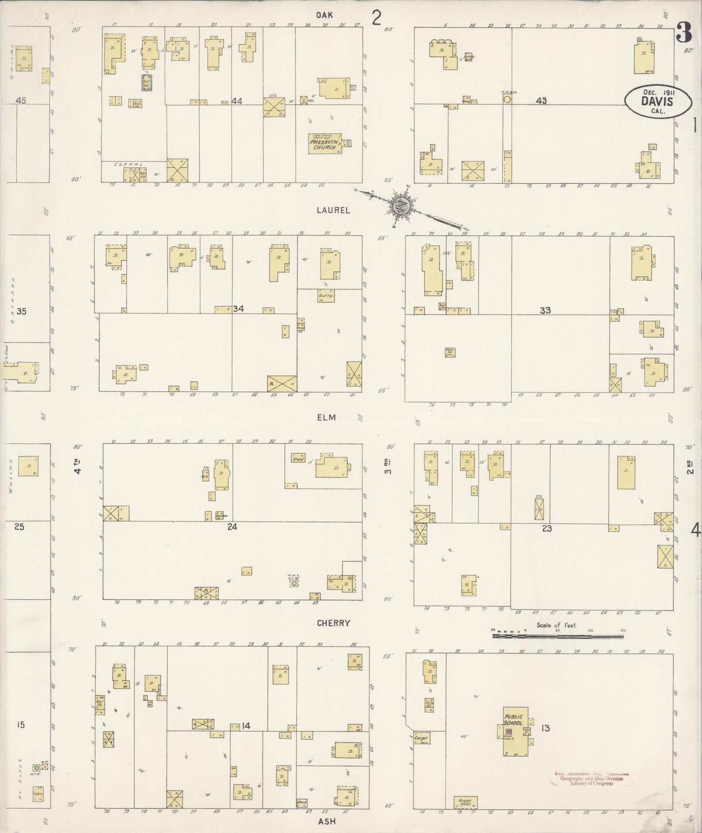 Sanborn Fire Insurance Map from Davis, Yolo County, California (1911), Sheet #0003 - Historic Sanborn Fire Insurance Map Print, vintage old map wall art, antique decor, genealogy gift, California California map