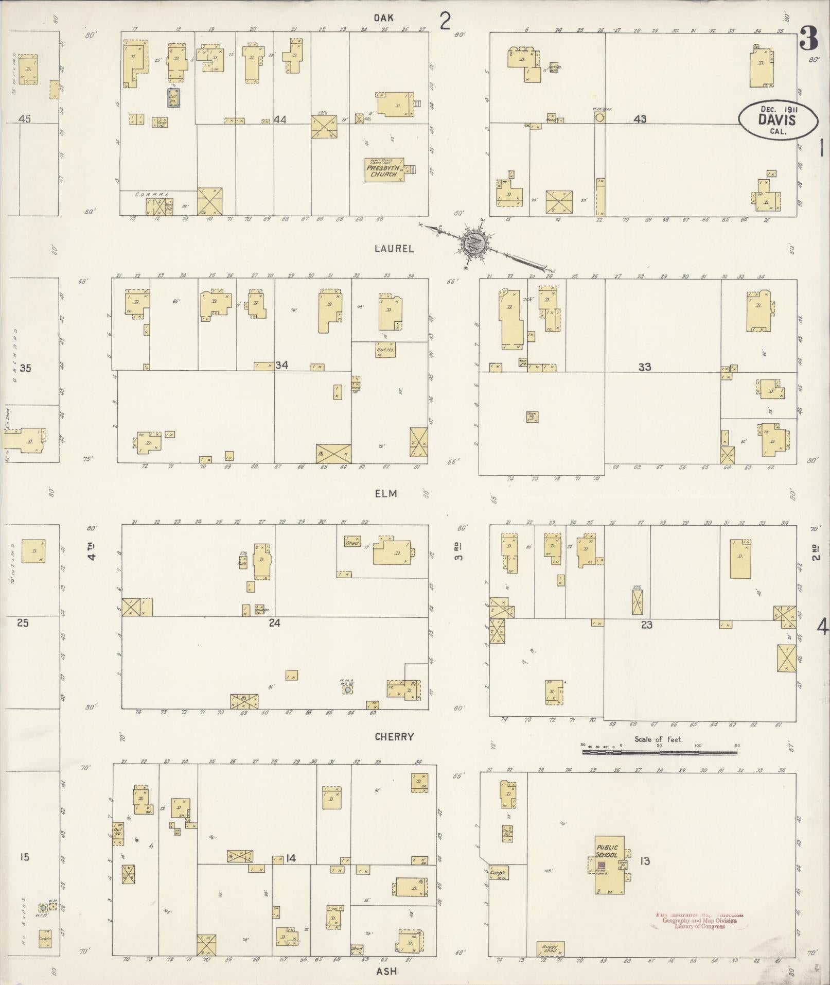 Sanborn Fire Insurance Map from Davis, Yolo County, California (1911), Sheet #0003 - Historic Sanborn Fire Insurance Map Print, vintage old map wall art, antique decor, genealogy gift, California California map