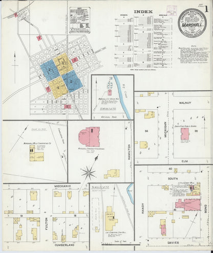 Sanborn Fire Insurance Map from Marshall, Clark County, Illinois (1906), Sheet #0001 - Complete Map Set gallery image, historic Sanborn map, vintage wall art, Illinois Illinois