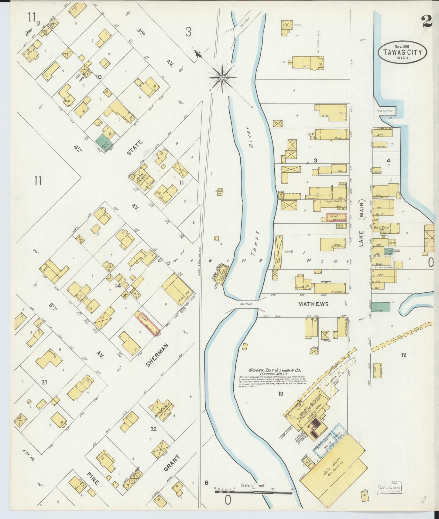 Sanborn Fire Insurance Map from East Tawas, Iosco County, Michigan (1898), Sheet #0002 - Complete Map Set gallery image, historic Sanborn map, vintage wall art, Michigan Michigan