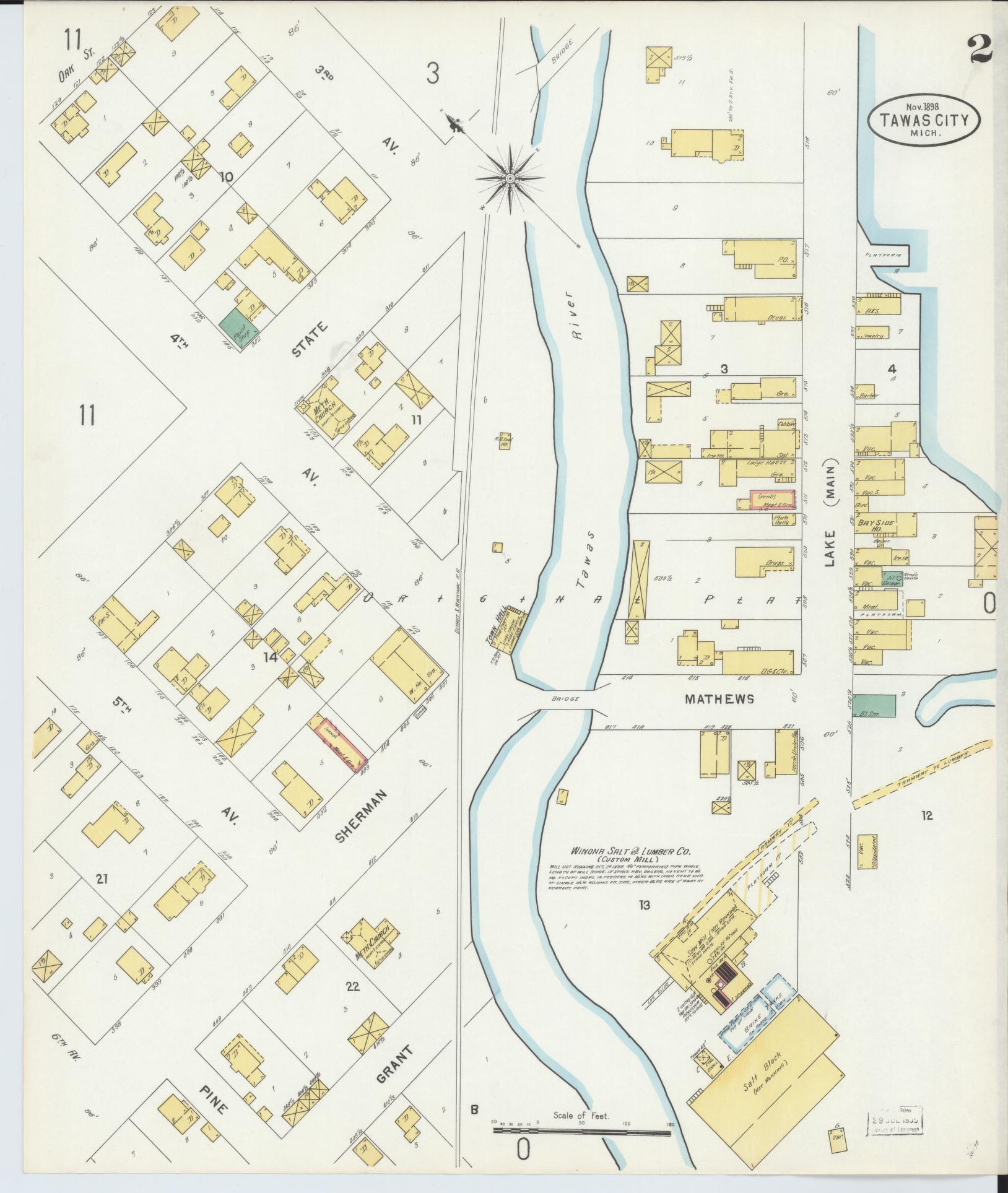 Sanborn Fire Insurance Map from East Tawas, Iosco County, Michigan (1898), Sheet #0002 - Complete Map Set gallery image, historic Sanborn map, vintage wall art, Michigan Michigan