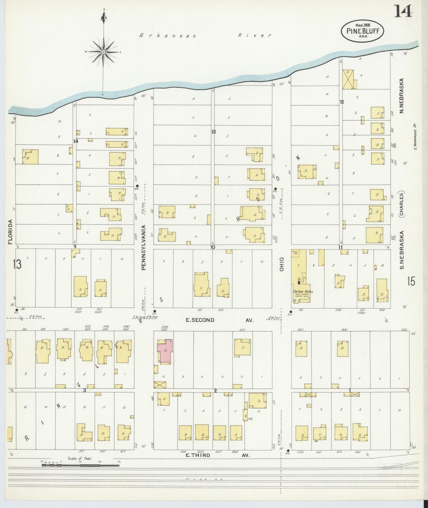 Sanborn Fire Insurance Map from Pine Bluff, Jefferson County, Arkansas (1908), Sheet #0014 - Complete Map Set gallery image, historic Sanborn map, vintage wall art, Arkansas Arkansas
