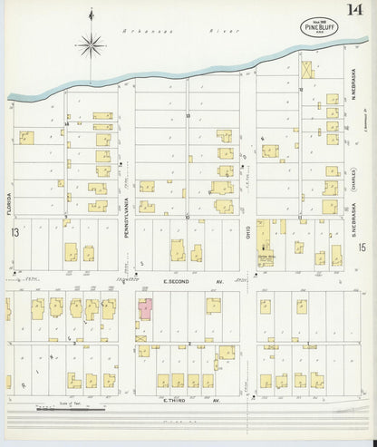 Sanborn Fire Insurance Map from Pine Bluff, Jefferson County, Arkansas (1908), Sheet #0014 - Complete Map Set gallery image, historic Sanborn map, vintage wall art, Arkansas Arkansas