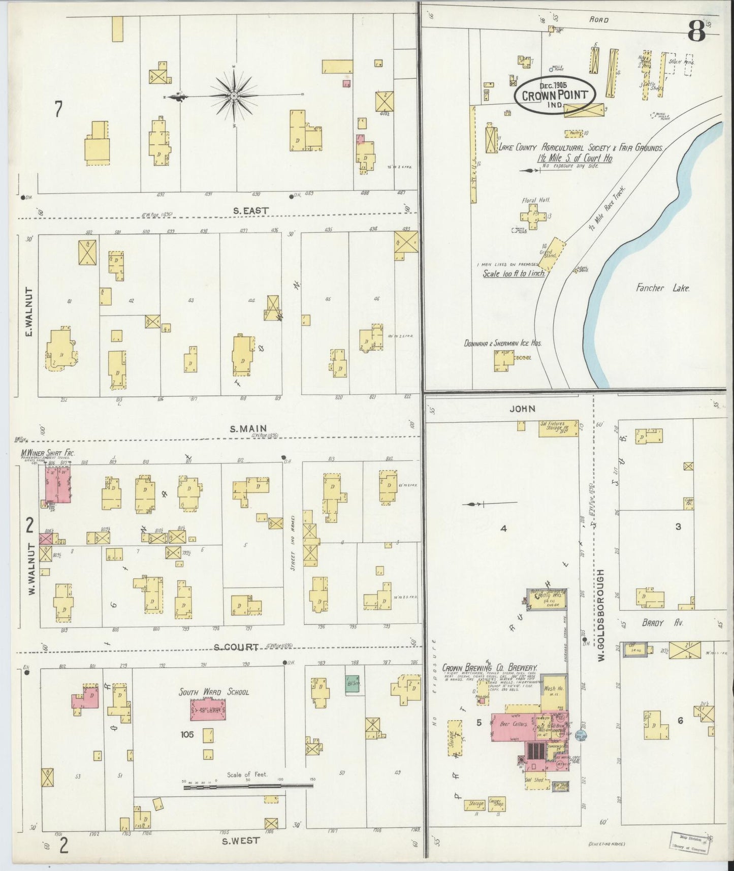 Sanborn Fire Insurance Map from Crown Point, Lake County, Indiana (1905), Sheet #0008 - Complete Map Set gallery image, historic Sanborn map, vintage wall art, Indiana Indiana