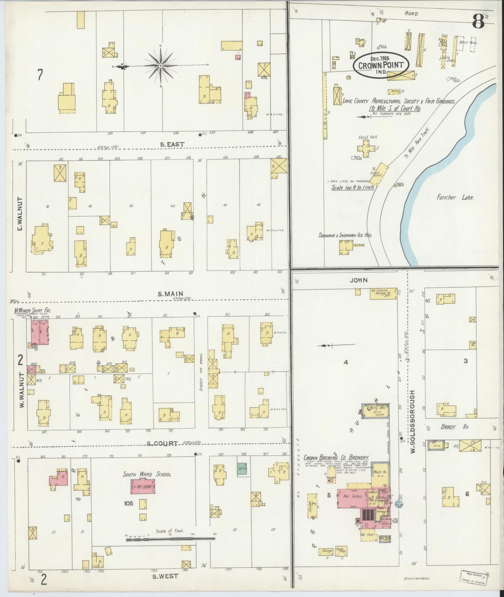 Sanborn Fire Insurance Map from Crown Point, Lake County, Indiana (1905), Sheet #0008 - Complete Map Set gallery image, historic Sanborn map, vintage wall art, Indiana Indiana