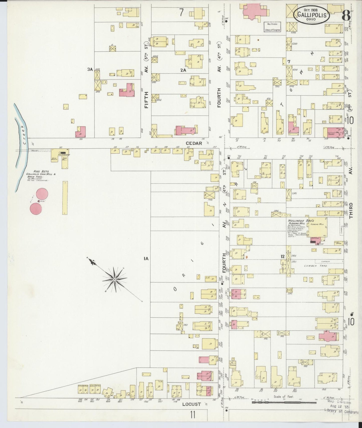 Sanborn Fire Insurance Map from Gallipolis, Gallia County, Ohio (1908), Sheet #0008 - Historic Sanborn Fire Insurance Map Print, vintage old map wall art, antique decor, genealogy gift, Ohio Ohio map