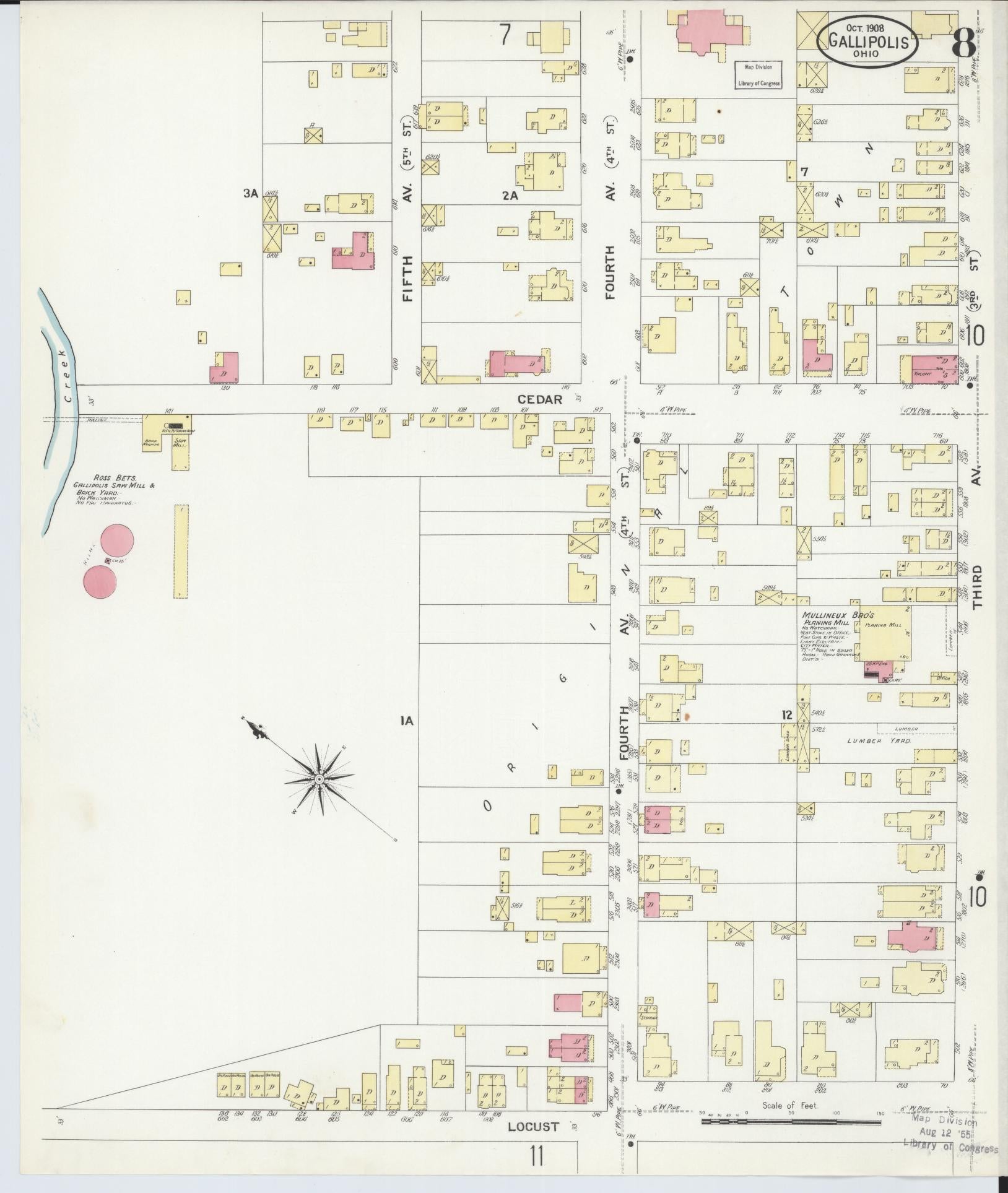 Sanborn Fire Insurance Map from Gallipolis, Gallia County, Ohio (1908), Sheet #0008 - Historic Sanborn Fire Insurance Map Print, vintage old map wall art, antique decor, genealogy gift, Ohio Ohio map