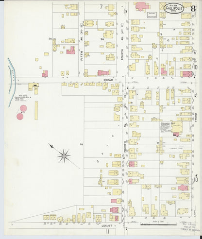 Sanborn Fire Insurance Map from Gallipolis, Gallia County, Ohio (1908), Sheet #0008 - Historic Sanborn Fire Insurance Map Print, vintage old map wall art, antique decor, genealogy gift, Ohio Ohio map
