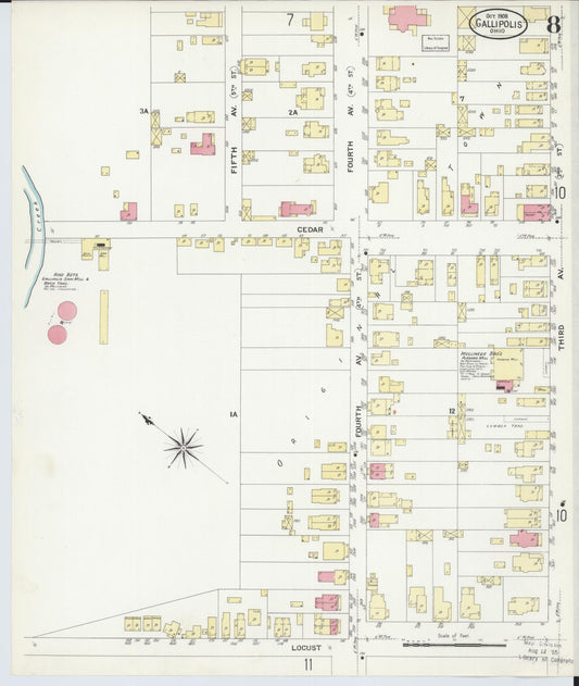 Sanborn Fire Insurance Map from Gallipolis, Gallia County, Ohio (1908), Sheet #0008 - Historic Sanborn Fire Insurance Map Print, vintage old map wall art, antique decor, genealogy gift, Ohio Ohio map