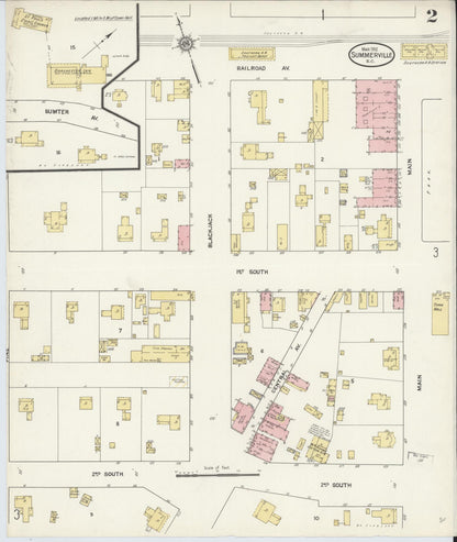 Sanborn Fire Insurance Map from Summerville, Dorchester County, South Carolina (1912), Sheet #0002 - Complete Map Set gallery image, historic Sanborn map, vintage wall art, South Carolina South Carolina
