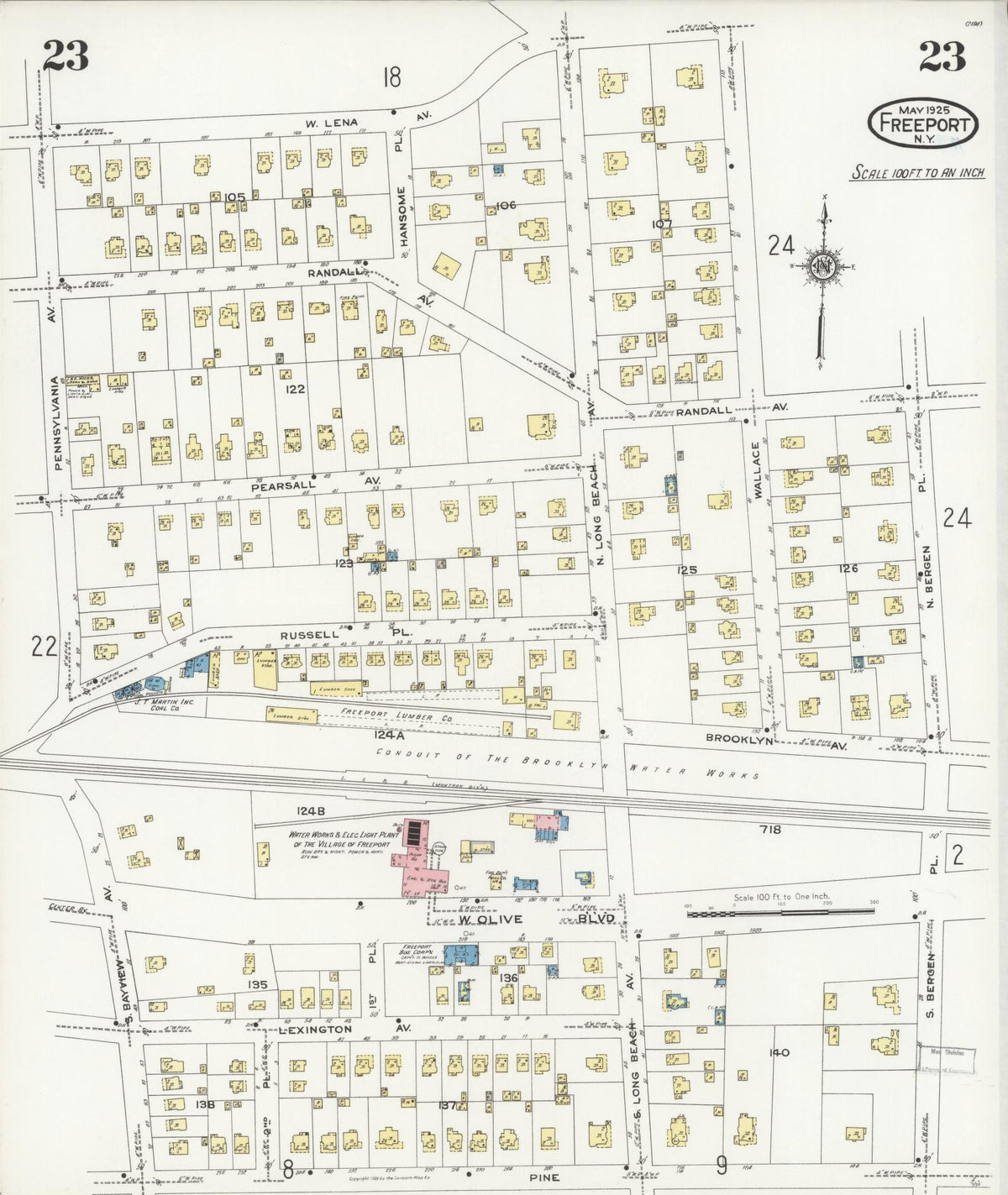 Sanborn Fire Insurance Map from Freeport, Nassau County, New York (1925), Sheet #0023 - Complete Map Set gallery image, historic Sanborn map, vintage wall art, New York New York