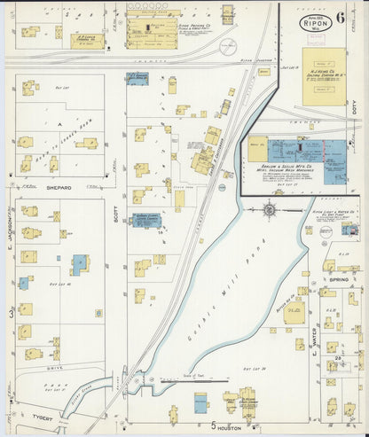 Sanborn Fire Insurance Map from Ripon, Fond du Lac County, Wisconsin (1913), Sheet #0006 - Historic Sanborn Fire Insurance Map Print, vintage old map wall art, antique decor, genealogy gift, Wisconsin Wisconsin map