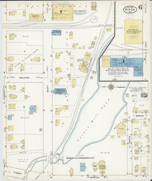 Sanborn Fire Insurance Map from Ripon, Fond du Lac County, Wisconsin (1913), Sheet #0006 - Historic Sanborn Fire Insurance Map Print, vintage old map wall art, antique decor, genealogy gift, Wisconsin Wisconsin map