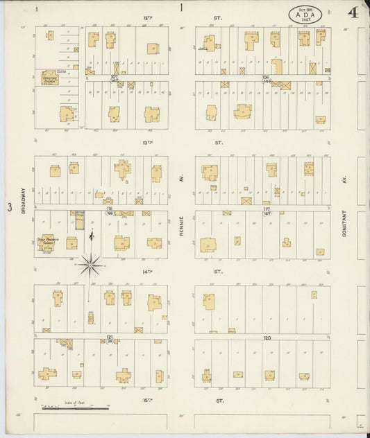 Sanborn Fire Insurance Map from Ada, Pontotoc County, Oklahoma (1903), Sheet #0004 - Historic Sanborn Fire Insurance Map Print, vintage old map wall art, antique decor, genealogy gift, Oklahoma Oklahoma map
