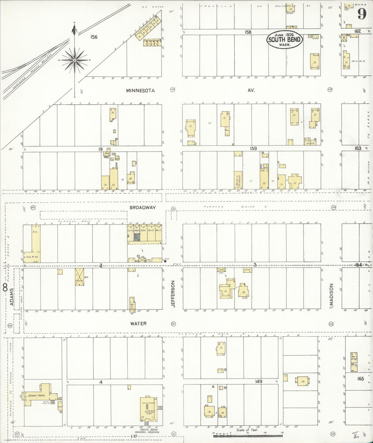 Sanborn Fire Insurance Map from South Bend, Pacific County, Washington (1909), Sheet #0009 - Complete Map Set gallery image, historic Sanborn map, vintage wall art, Washington Washington
