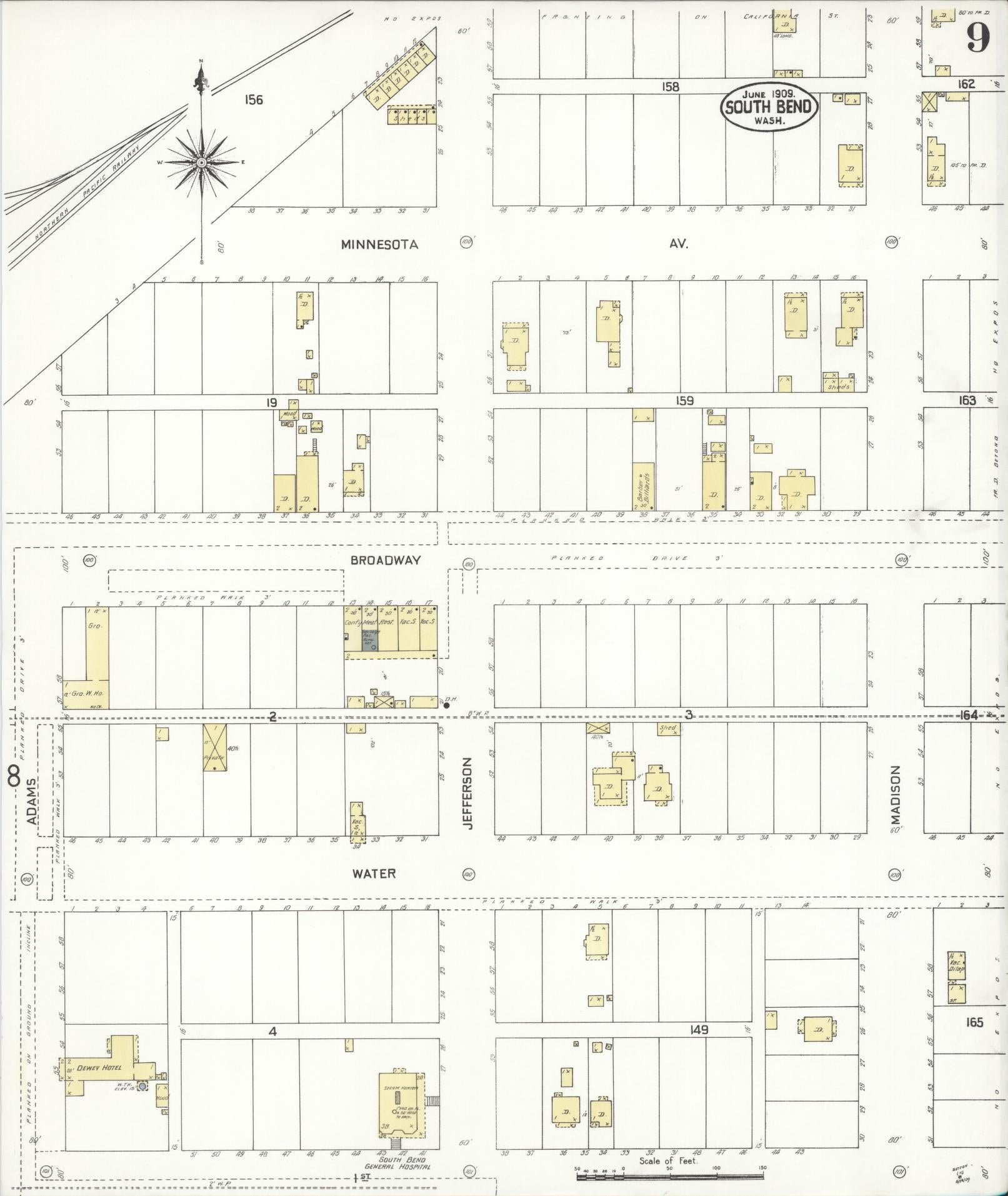 Sanborn Fire Insurance Map from South Bend, Pacific County, Washington (1909), Sheet #0009 - Complete Map Set gallery image, historic Sanborn map, vintage wall art, Washington Washington