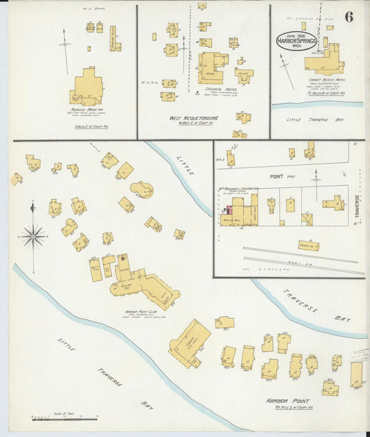 Sanborn Fire Insurance Map from Harbor Springs, Emmet County, Michigan (1906), Sheet #0006 - Historic Sanborn Fire Insurance Map Print, vintage old map wall art, antique decor, genealogy gift, Michigan Michigan map