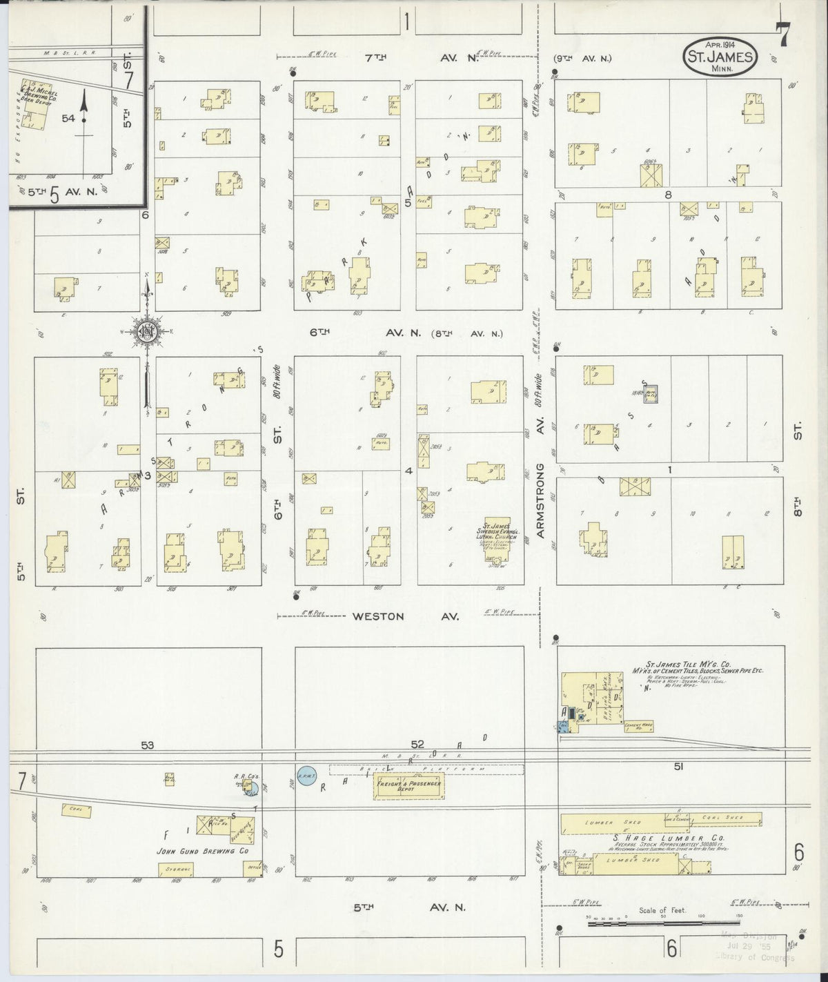 Sanborn Fire Insurance Map from Saint James, Watonwan County, Minnesota (1914), Sheet #0007 - Historic Sanborn Fire Insurance Map Print, vintage old map wall art, antique decor, genealogy gift, Minnesota Minnesota map