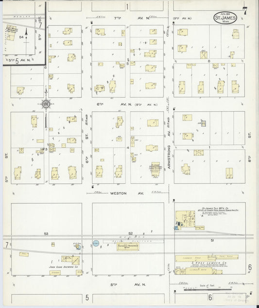 Sanborn Fire Insurance Map from Saint James, Watonwan County, Minnesota (1914), Sheet #0007 - Historic Sanborn Fire Insurance Map Print, vintage old map wall art, antique decor, genealogy gift, Minnesota Minnesota map