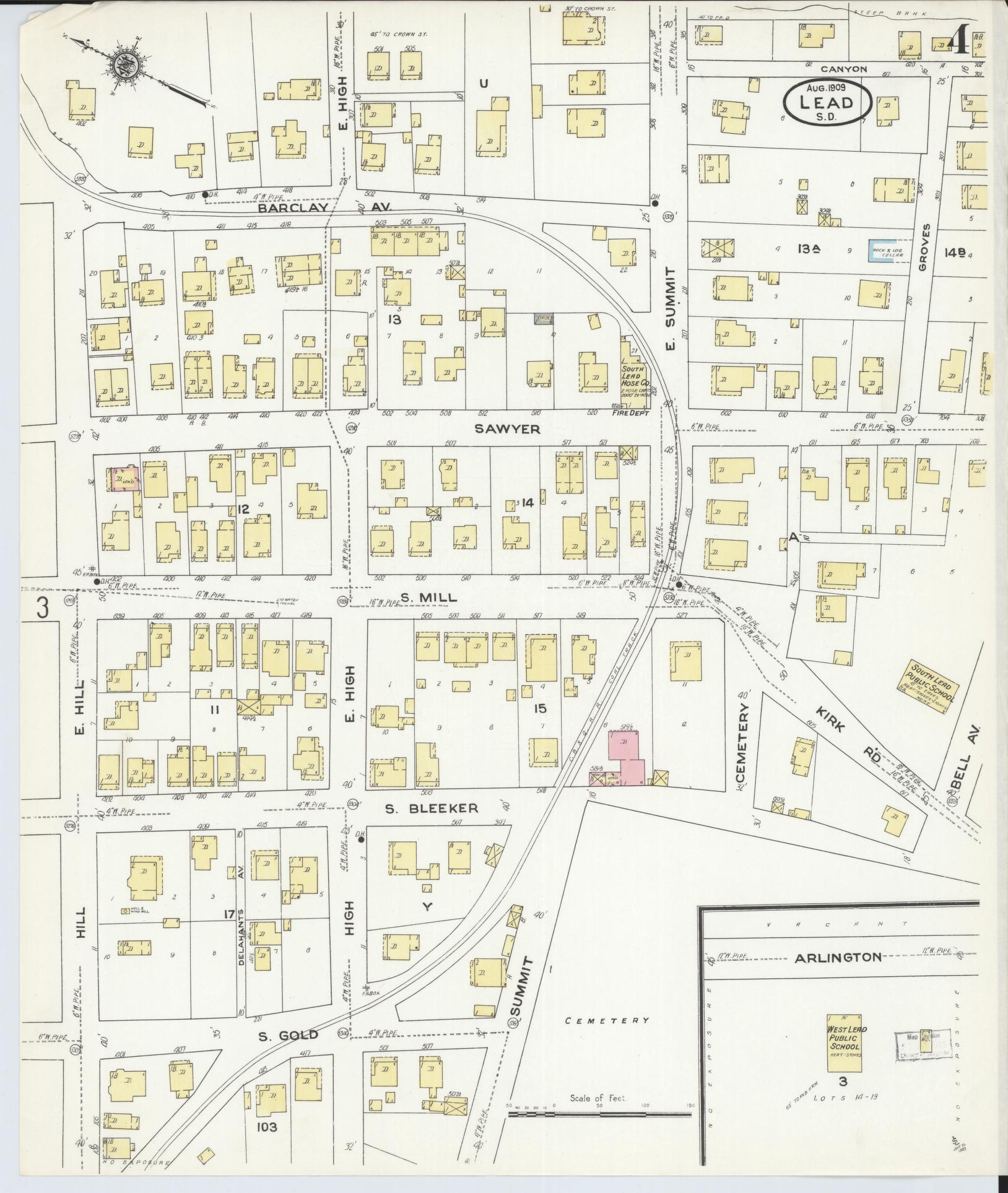 Sanborn Fire Insurance Map from Lead, Lawrence County, South Dakota (1909), Sheet #0004 - Complete Map Set gallery image, historic Sanborn map, vintage wall art, South Dakota South Dakota