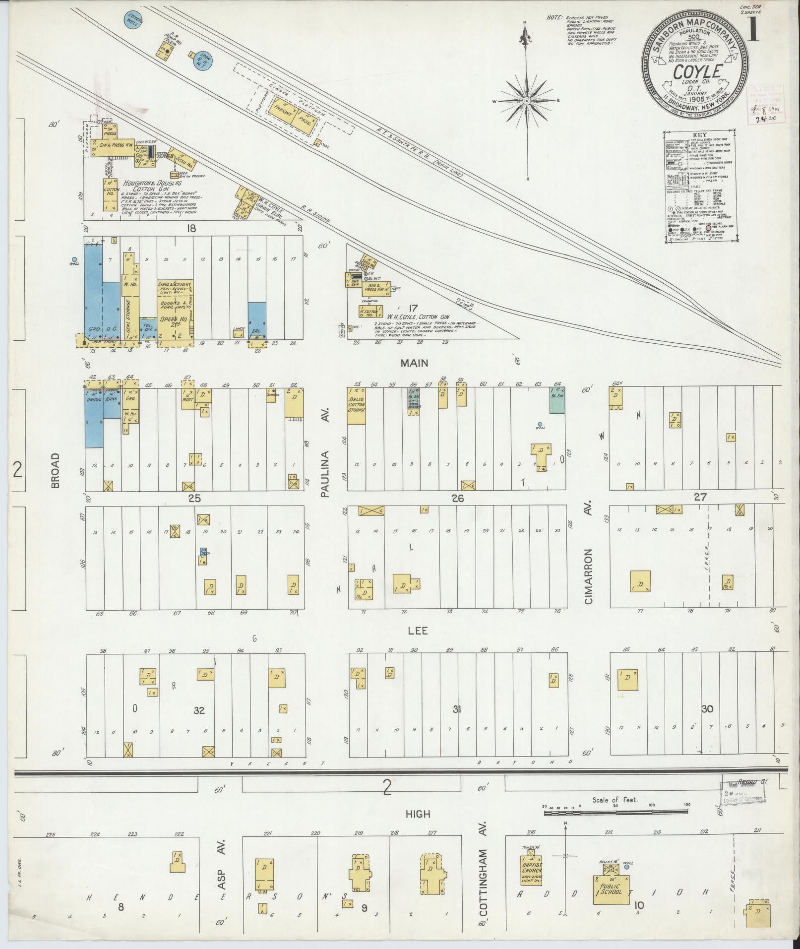 Sanborn Fire Insurance Map from Coyle, Logan County, Oklahoma (1905), Sheet #0001 - Complete Map Set gallery image, historic Sanborn map, vintage wall art, Oklahoma Oklahoma
