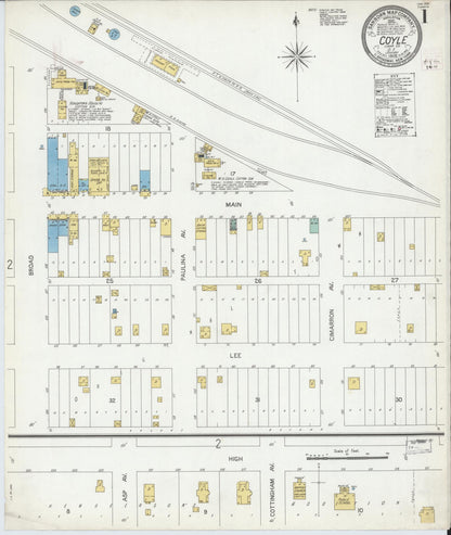 Sanborn Fire Insurance Map from Coyle, Logan County, Oklahoma (1905), Sheet #0001 - Complete Map Set gallery image, historic Sanborn map, vintage wall art, Oklahoma Oklahoma