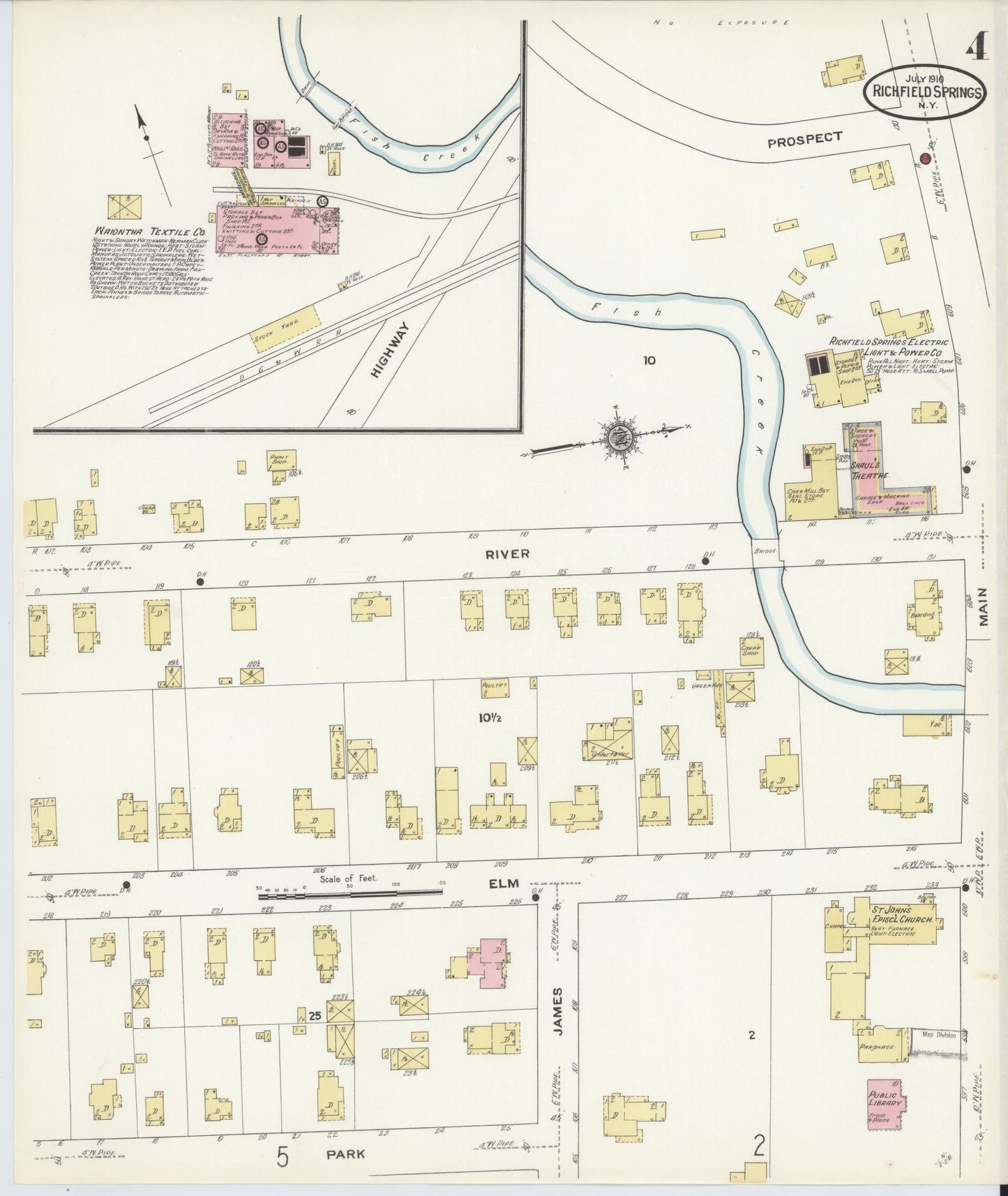 Sanborn Fire Insurance Map from Richfield Springs, Otsego County, New York (1910), Sheet #0004 - Complete Map Set gallery image, historic Sanborn map, vintage wall art, New York New York