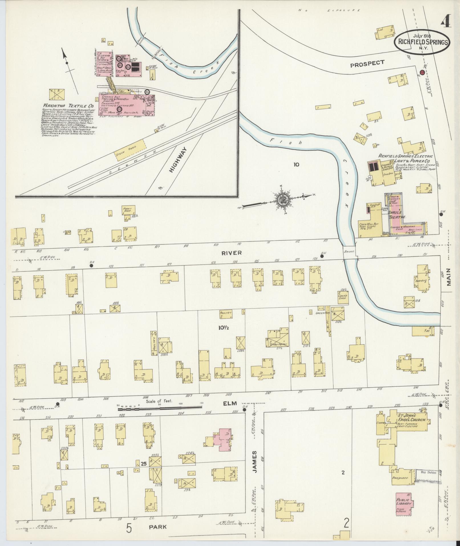 Sanborn Fire Insurance Map from Richfield Springs, Otsego County, New York (1910), Sheet #0004 - Complete Map Set gallery image, historic Sanborn map, vintage wall art, New York New York