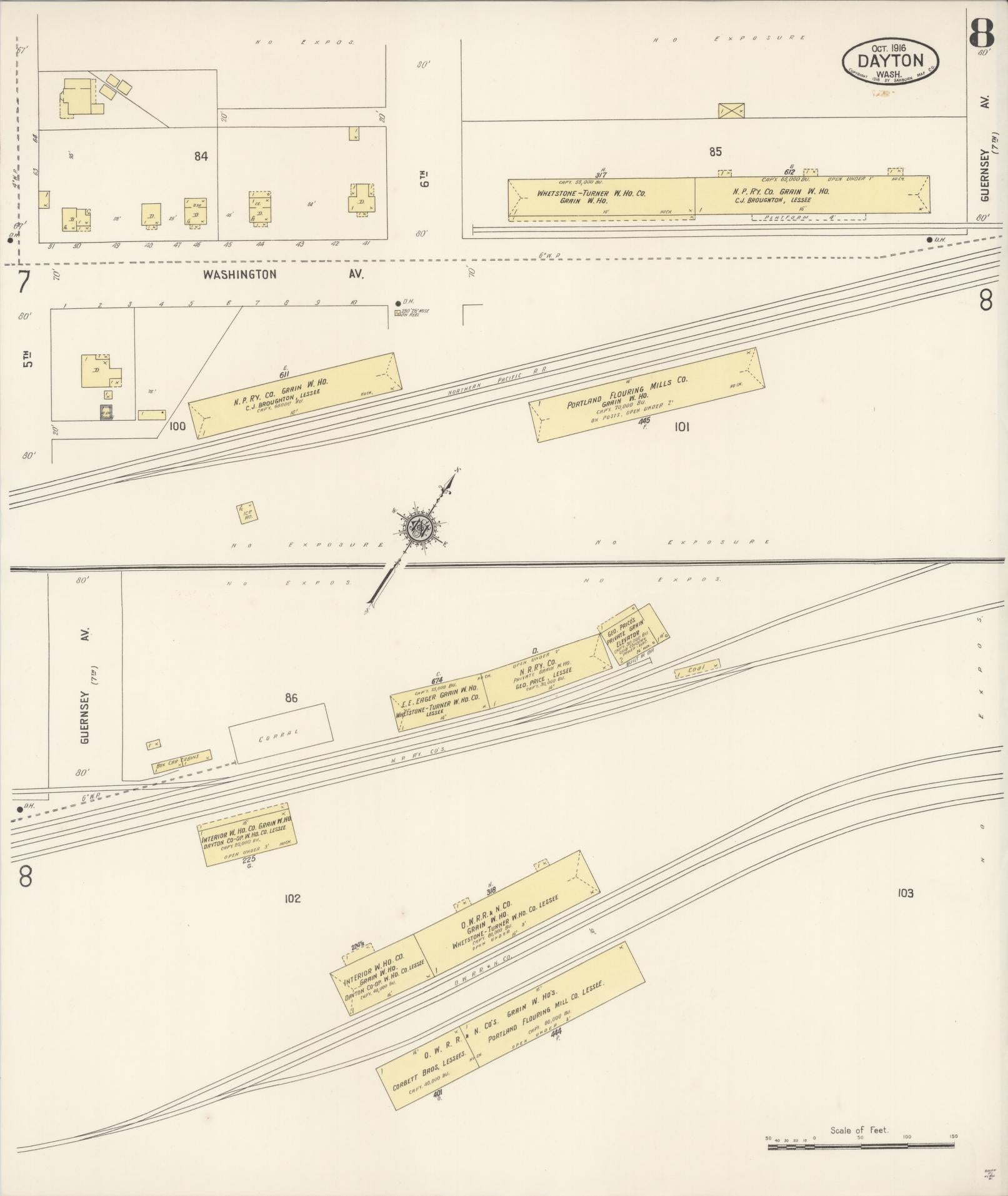 Sanborn Fire Insurance Map from Dayton, Columbia County, Washington (1916), Sheet #0008 - Complete Map Set gallery image, historic Sanborn map, vintage wall art, Washington Washington