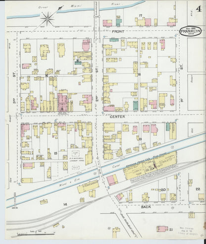 Sanborn Fire Insurance Map from Franklin, Warren County, Ohio (1892), Sheet #0004 - Historic Sanborn Fire Insurance Map Print, vintage old map wall art, antique decor, genealogy gift, Ohio Ohio map