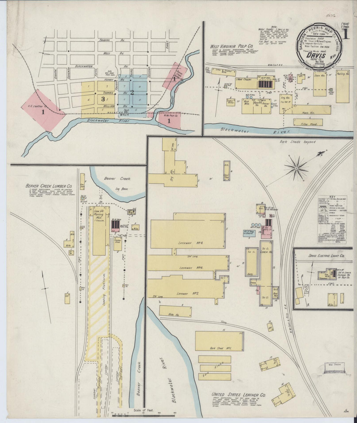 Sanborn Fire Insurance Map from Davis, Tucker County, West Virginia (1894), Sheet #0001 - Historic Sanborn Fire Insurance Map Print, vintage old map wall art, antique decor, genealogy gift, West Virginia West Virginia map