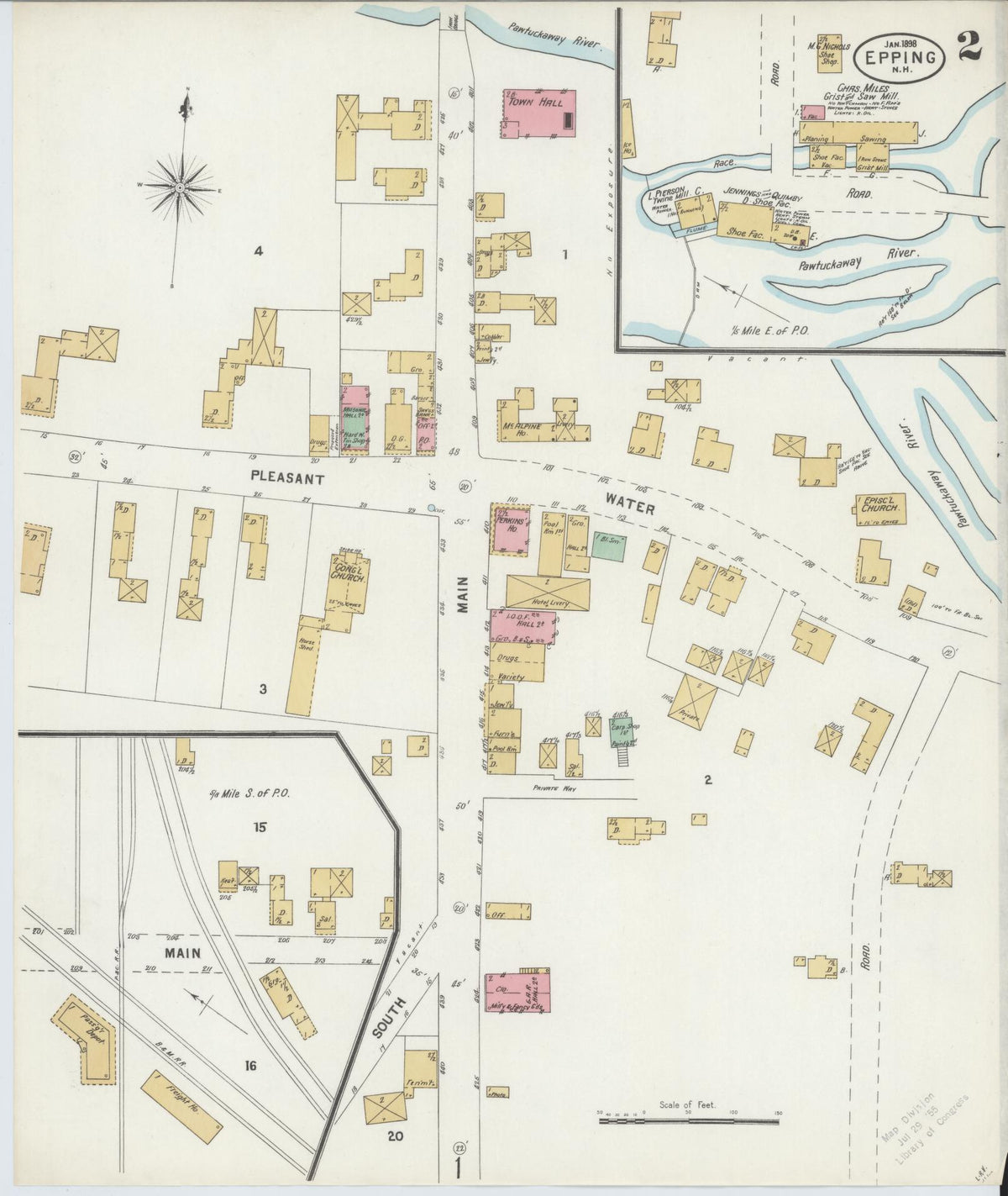 Sanborn Fire Insurance Map from Epping, Rockingham County, New Hampshire (1898), Sheet #0002 - Complete Map Set gallery image, historic Sanborn map, vintage wall art, New Hampshire New Hampshire