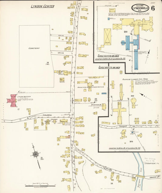 Sanborn Fire Insurance Map from Lyndonville, Caledonia County, Vermont (1922), Sheet #0006 - Historic Sanborn Fire Insurance Map Print, vintage old map wall art, antique decor, genealogy gift, Vermont Vermont map