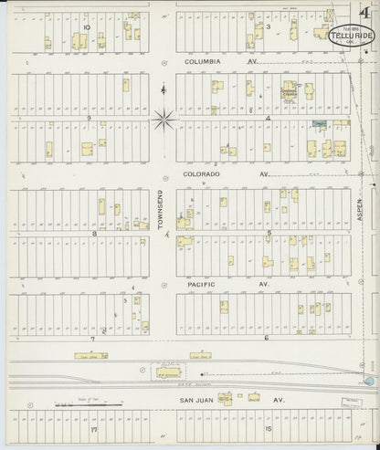 Sanborn Fire Insurance Map from Telluride, San Miguel County, Colorado (1893), Sheet #0004 - Complete Map Set gallery image, historic Sanborn map, vintage wall art, Colorado Colorado