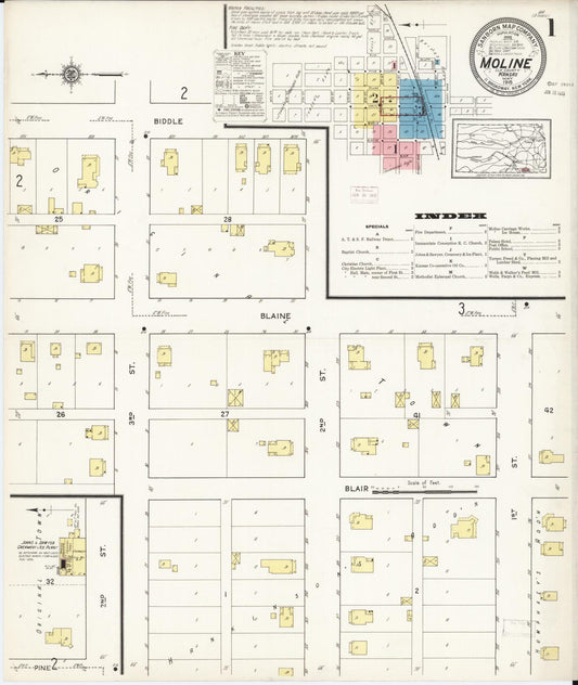 Sanborn Fire Insurance Map from Moline, Elk County, Kansas (1915), Sheet #0001 - Historic Sanborn Fire Insurance Map Print, vintage old map wall art, antique decor, genealogy gift, Kansas Kansas map