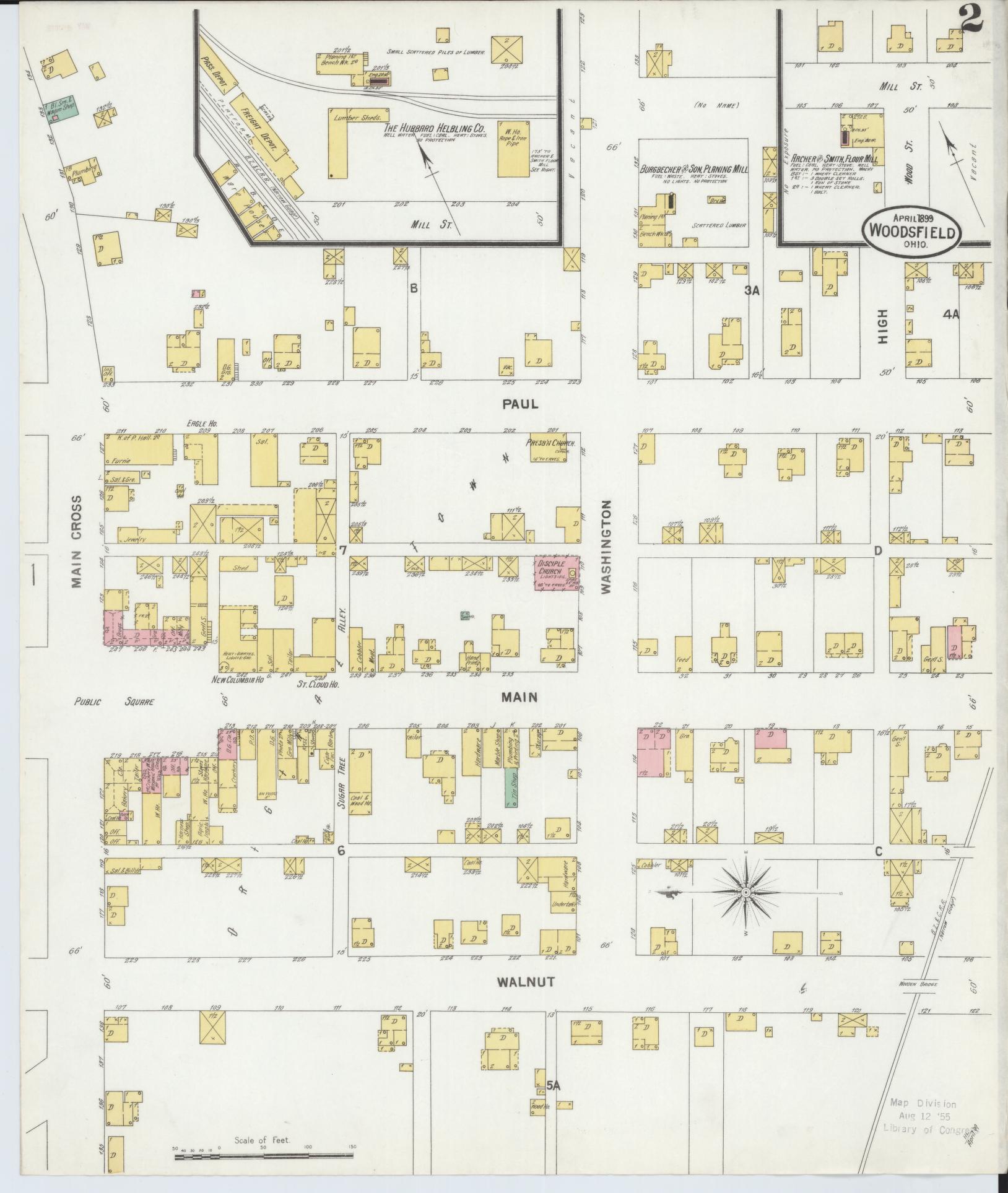 Sanborn Fire Insurance Map from Woodsfield, Monroe County, Ohio (1899), Sheet #0002 - Historic Sanborn Fire Insurance Map Print, vintage old map wall art, antique decor, genealogy gift, Ohio Ohio map