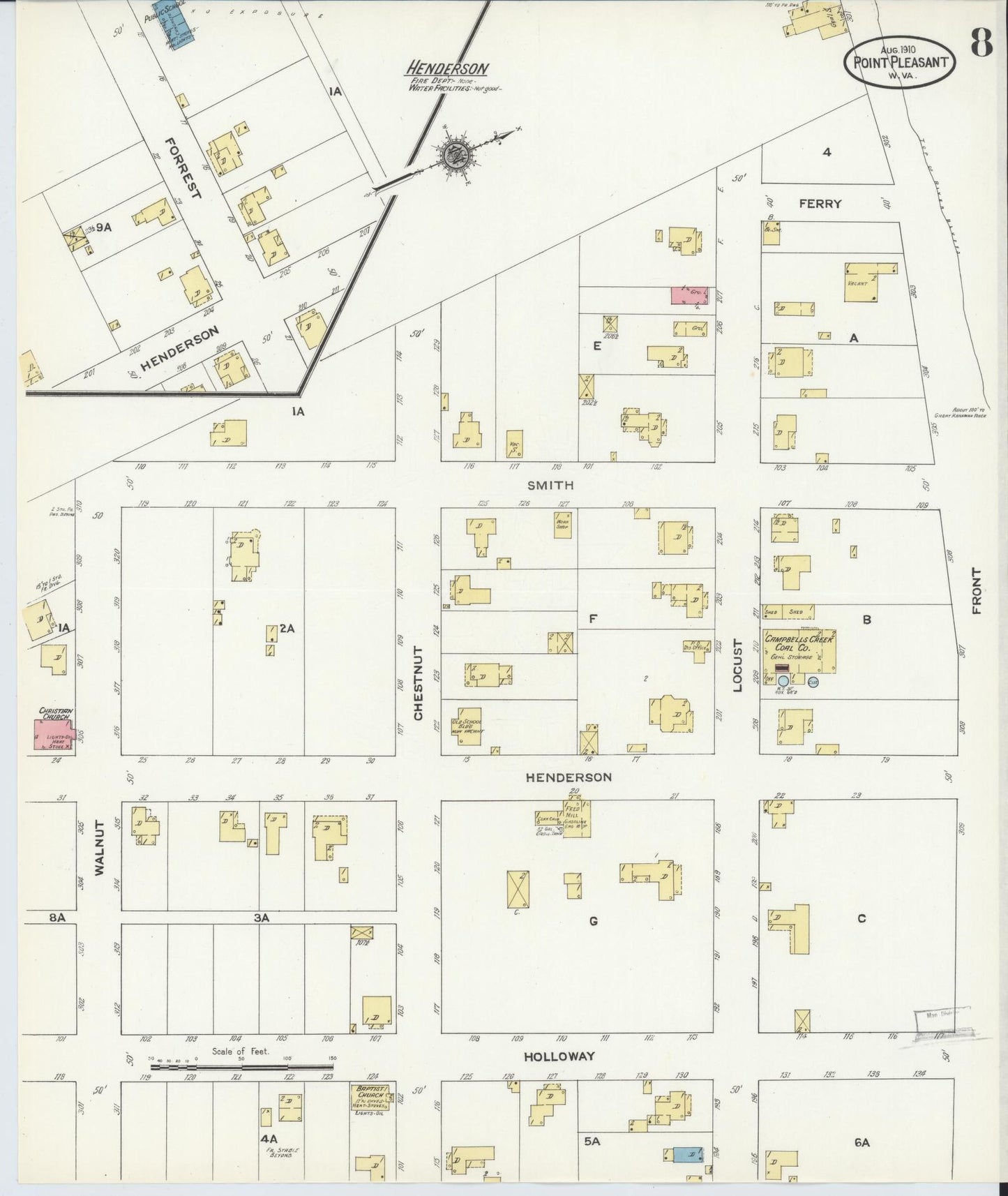 Sanborn Fire Insurance Map from Point Pleasant, Mason County, West Virginia (1910), Sheet #0008 - Complete Map Set gallery image, historic Sanborn map, vintage wall art, West Virginia West Virginia